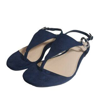 Alfani Womens Hayydenf Navy Open Toe Thong Slingback Buckle Flat Sandals Sz 6.5